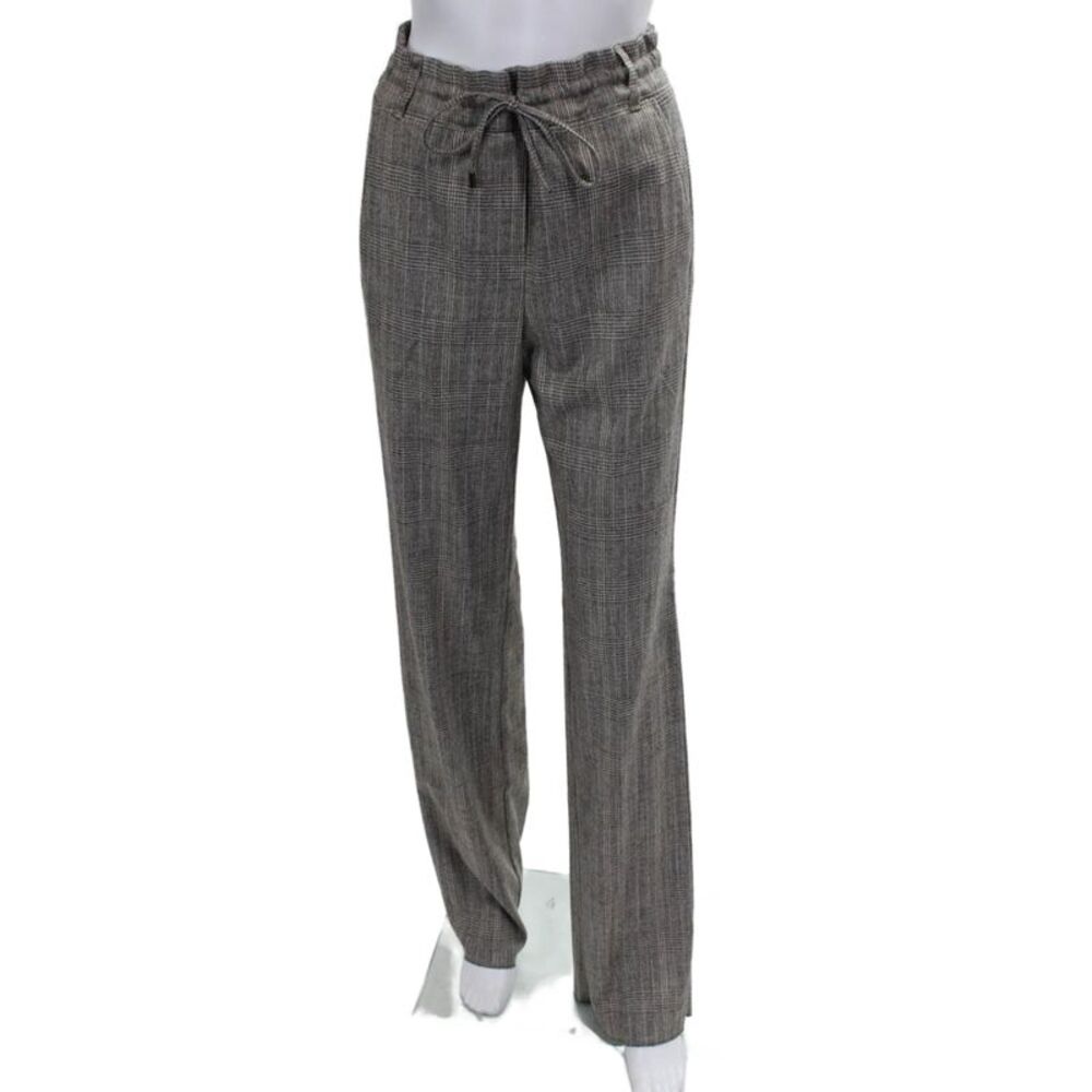 Marella Womens Dress Pants Gray Plaid Viscose Drawstring Size 4